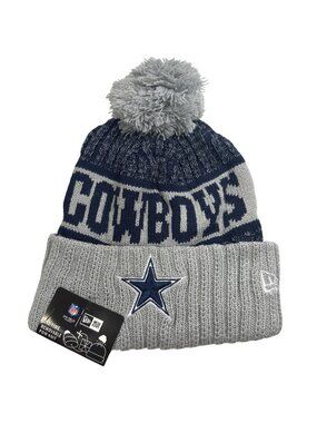 Dallas Cowboys New Era NFL On-Field Pom Knit Beanie Hat Gray & Navy